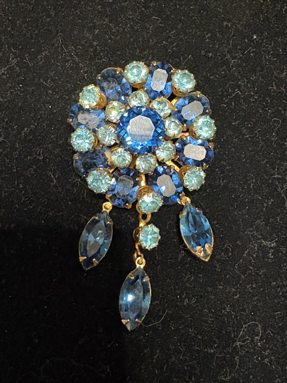 Vintage Blue Crystal Drop Brooch